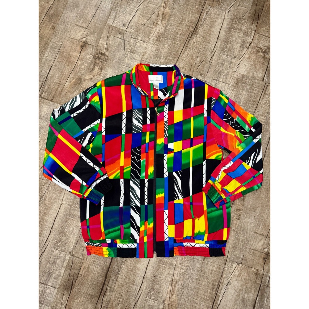 Drapers & Damons Womens Multi Color Abstract Geometric Zip Up Bomber Jacket M